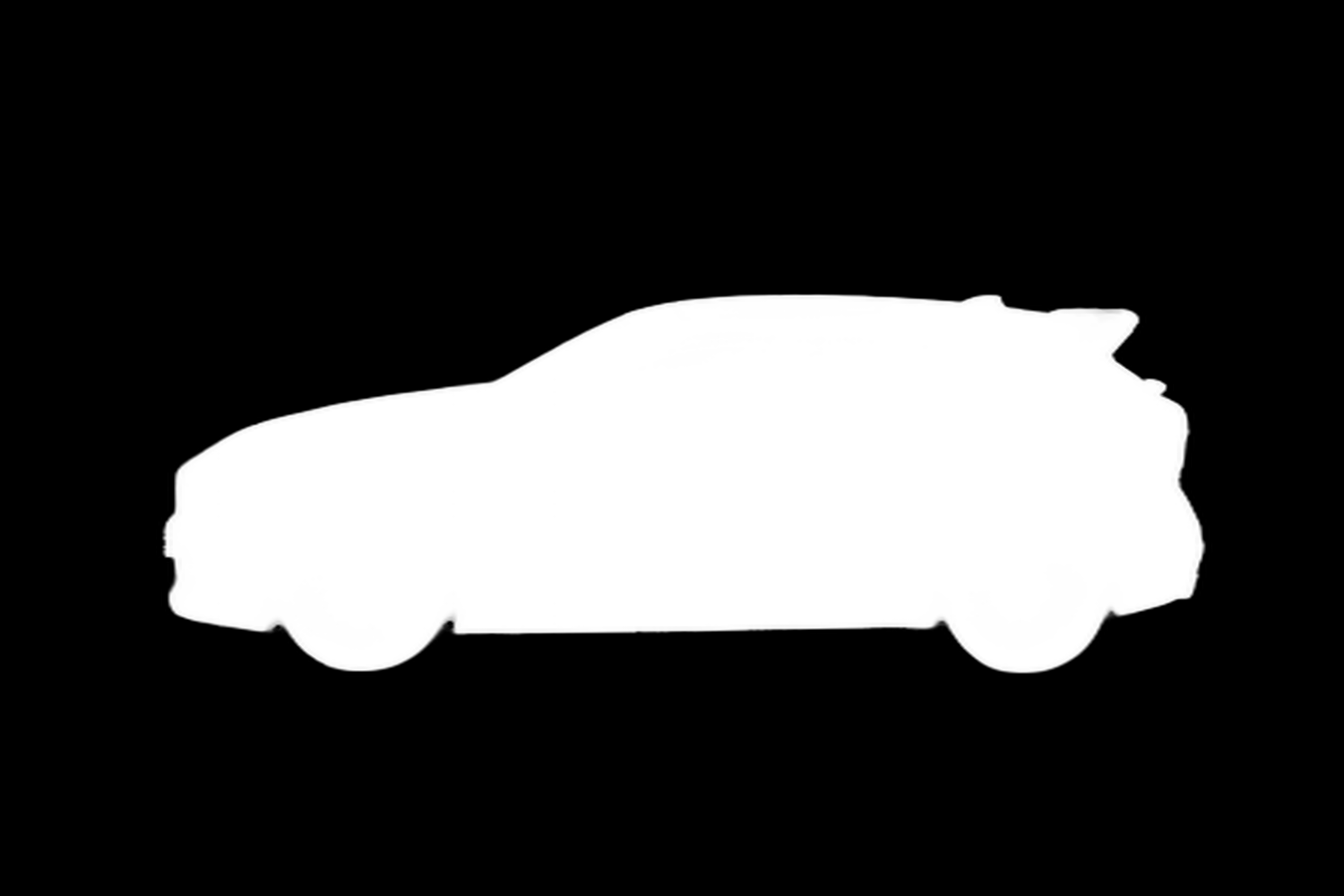 Greyscale mask of the hatchback: a white silhouette on black